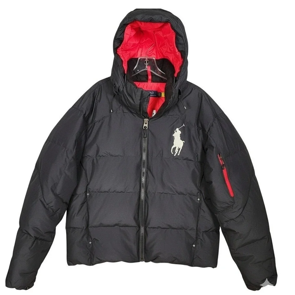Polo Ralph Lauren Big Pony Hooded Puffer Down Jacket Coat Black BIG Pony 2XB New
